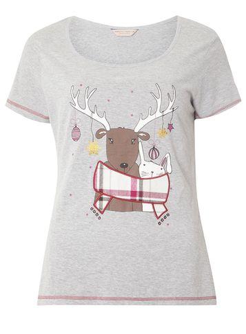 Dorothy Perkins Grey Reindeer Print Pyjama Top