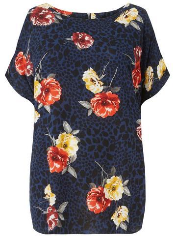 Dorothy Perkins *dp Curve Blue Animal And Floral Zip Back Soft T-shirt