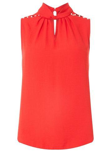 Dorothy Perkins Red Linen Pearl Detail Top