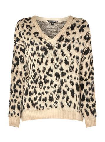 Dorothy Perkins Beige Brushed Leopard Print V-neck Jumper