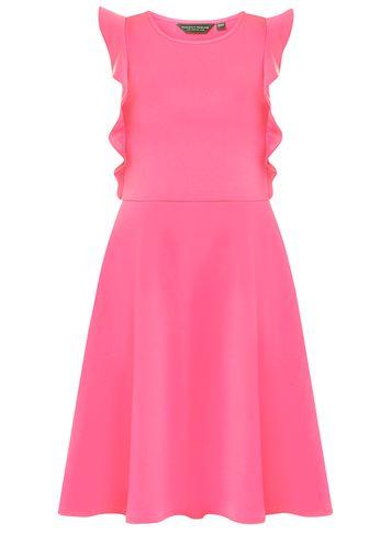 Dorothy Perkins *tall Pink Ruffle Fit And Flare Dress