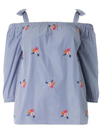 Dorothy Perkins *dp Curve Blue Embroidered Striped Top
