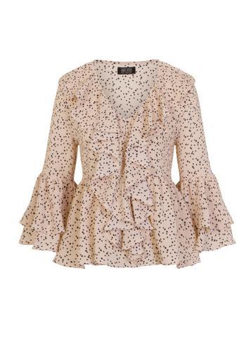 Dorothy Perkins *girls On Film Cream Polka Dot Ruffle Blouse