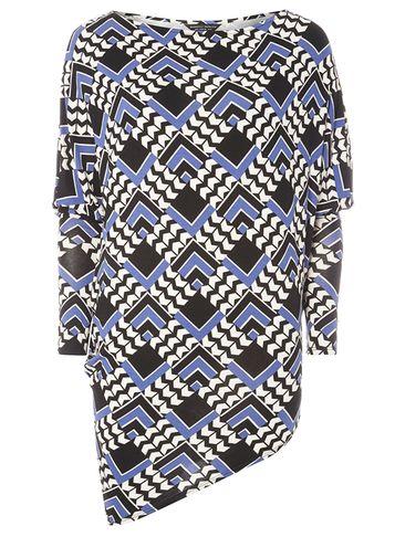 Dorothy Perkins Blue Geo Jersey Batwing Top