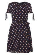 Dorothy Perkins Navy And Orange Spotted Chiffon Fit And Flare Dress