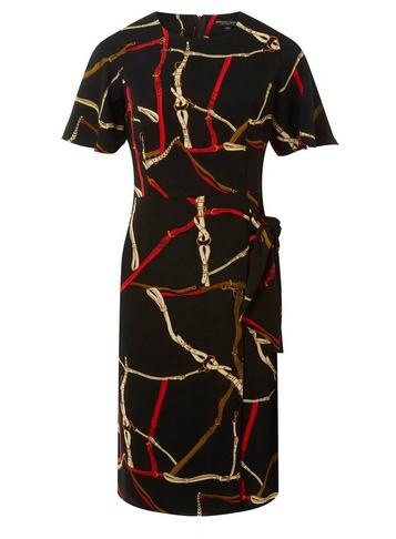 Dorothy Perkins Black Chain Print Tie Side Pencil Dress