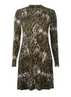Dorothy Perkins Green Snake Print High Neck Fit And Flare Dress