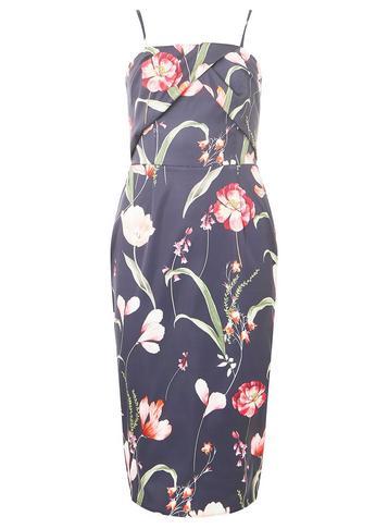 Dorothy Perkins Navy Floral Print Bardot Pencil Dress