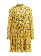 *vila Yellow Floral Print Ruffle Skater Dress