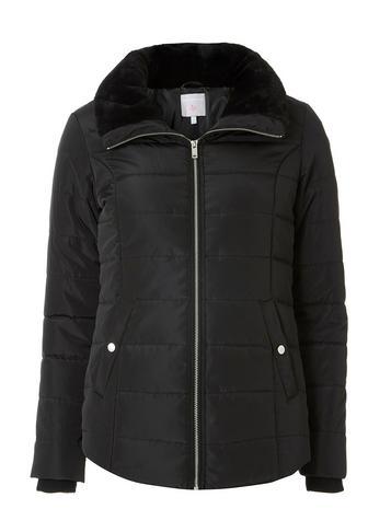 Dorothy Perkins Petite Black Faux Fur Collar Puffer Jacket