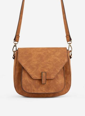 Dorothy Perkins Tan Twistlock Saddle Cross Body Bag