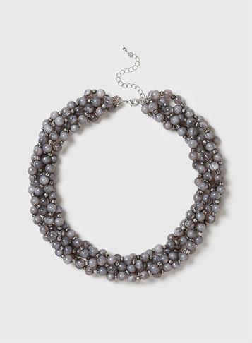 Dorothy Perkins Grey Twist Beaded Necklace