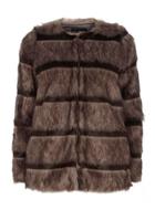 Dorothy Perkins Brown Stripe Faux Fur Coat
