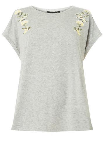 Dorothy Perkins *dp Curve Grey Floral Embroidered T-shirt