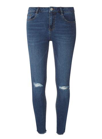 Dorothy Perkins Blue Mid Wash Ripped Knee Raw Hem Jeans