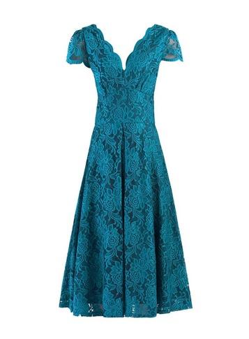 Dorothy Perkins *jolie Moi Teal Scalloped Lace Dress