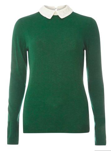 Dorothy Perkins Green Lace Collar Jumper