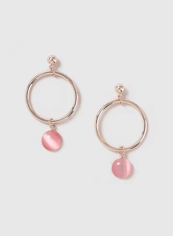 Dorothy Perkins Pink Stone Drop Hoop Earrings