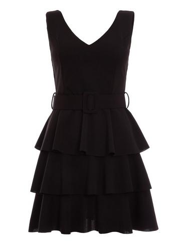 *quiz Black Layered Ra Ra Belted Dress