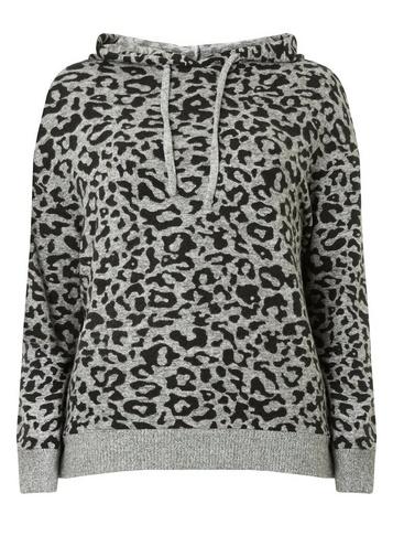 Dorothy Perkins Petite Grey Leopard Print Brushed Hoodie
