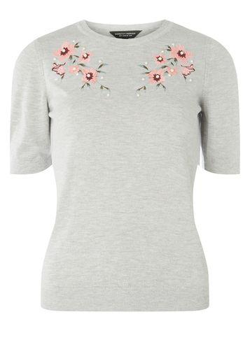 Dorothy Perkins Grey Floral Embroidered Knitted Jumper