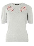 Dorothy Perkins Grey Floral Embroidered Knitted Jumper