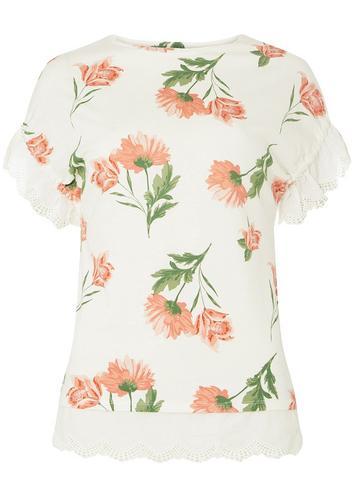 Dorothy Perkins Ivory Floral Print Broderie T-shirt