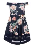 Dorothy Perkins *quiz Curve Navy And Pink Dip Hem Skater Dress