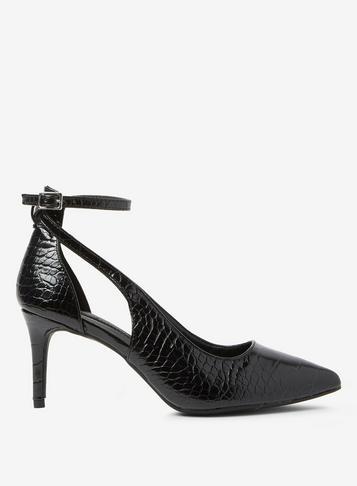 Dorothy Perkins Black Crocodile Gina Court Shoes