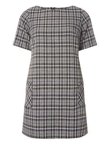 Dorothy Perkins Petite Grey Checked Print Shift Dress