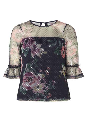 Dorothy Perkins Petite Blue Floral Mesh Top