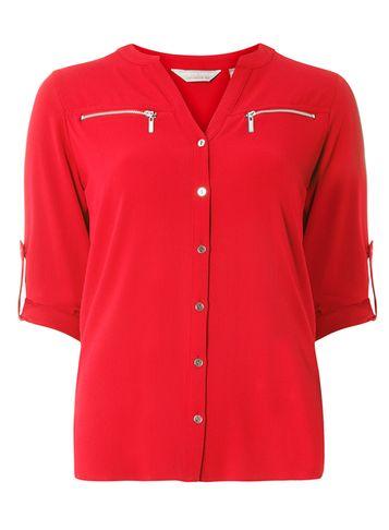 Dorothy Perkins Petite Salsa Red Zip Roll Sleeve Shirt