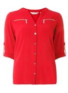Dorothy Perkins Petite Salsa Red Zip Roll Sleeve Shirt