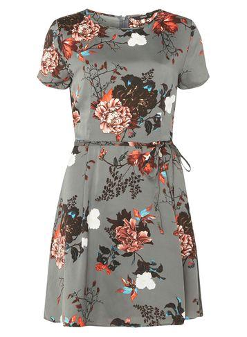Dorothy Perkins *only Grey Floral Print Tie Front Skater Dress