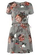 Dorothy Perkins *only Grey Floral Print Tie Front Skater Dress