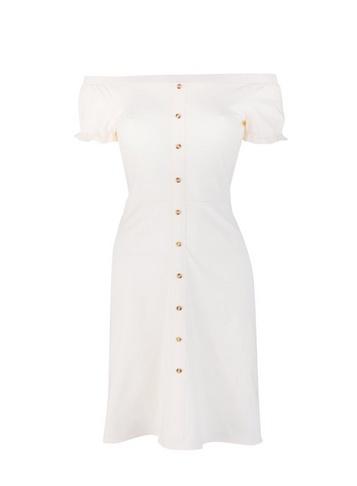 Dorothy Perkins Ivory Button Bardot Fit And Flare Dress