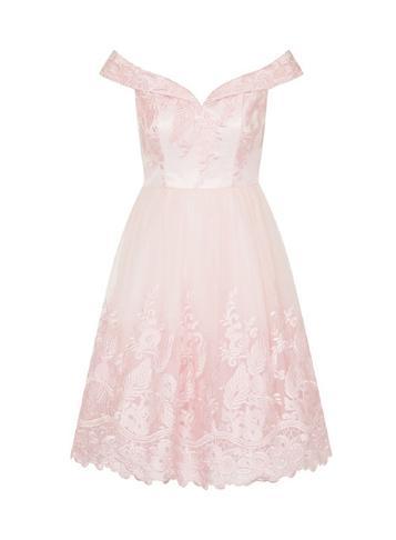 Dorothy Perkins *chi Chi London Petite Pink Embroidered Bardot Midi Dress