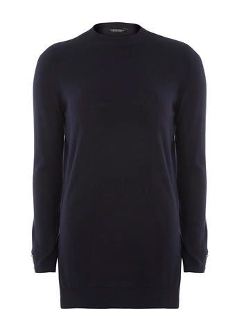 Dorothy Perkins Navy Button Cuff Longline Jumper