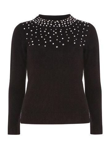 Dorothy Perkins Petite Black Embellished Yoke Jumper