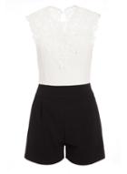 Dorothy Perkins *quiz Black And White Lace Playsuit