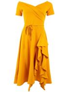 *feverfish Mustard Frill Midi Bardot Dress