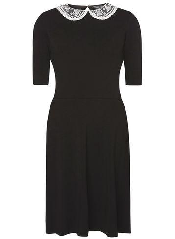 Dorothy Perkins *tall Black Crochet Collar Dress