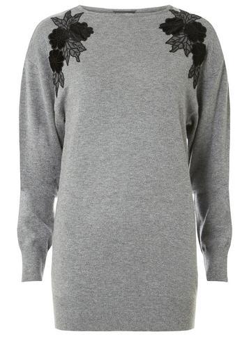 Dorothy Perkins *tall Grey Applique Lace Batwing Jumper
