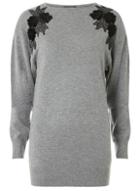 Dorothy Perkins *tall Grey Applique Lace Batwing Jumper