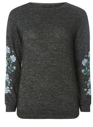 Dorothy Perkins Charcoal Embroidered Long Sleeve Top