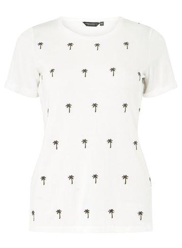 Dorothy Perkins Ivory Palm Embroidered T-shirt