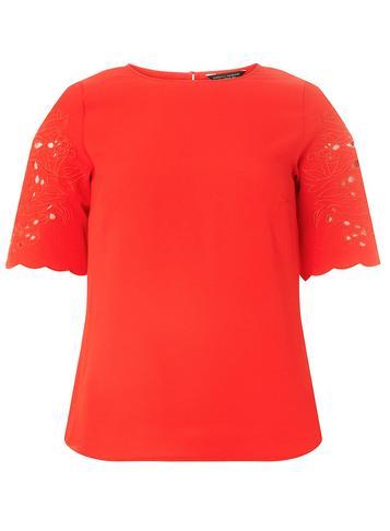 Dorothy Perkins Red Cutwork Short Sleeve Top