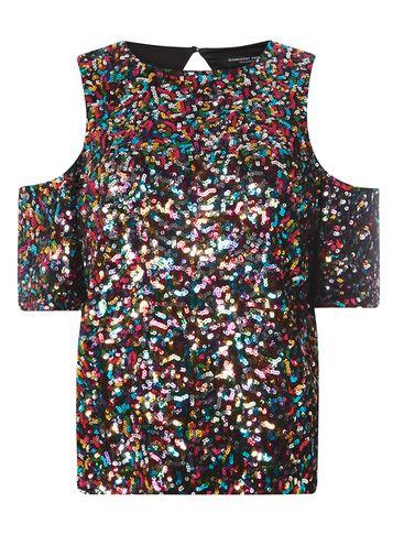 Dorothy Perkins Multi Coloured Sequin Cold Shoulder Top
