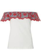 Dorothy Perkins Ivory And Navy Striped Ruffle Bardot Top