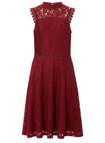 Dorothy Perkins Red Shirred Neck Lace Midi Dress